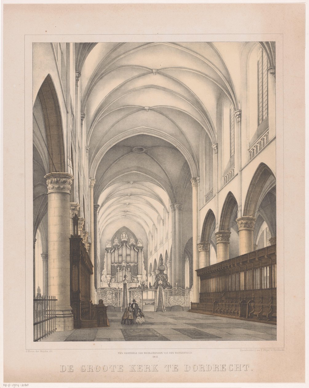 Interiør i Grote Kerk i Dordrecht Den store kirken i Dordrecht (tittel på objekt) av Johannes Hermanus van der Heijden