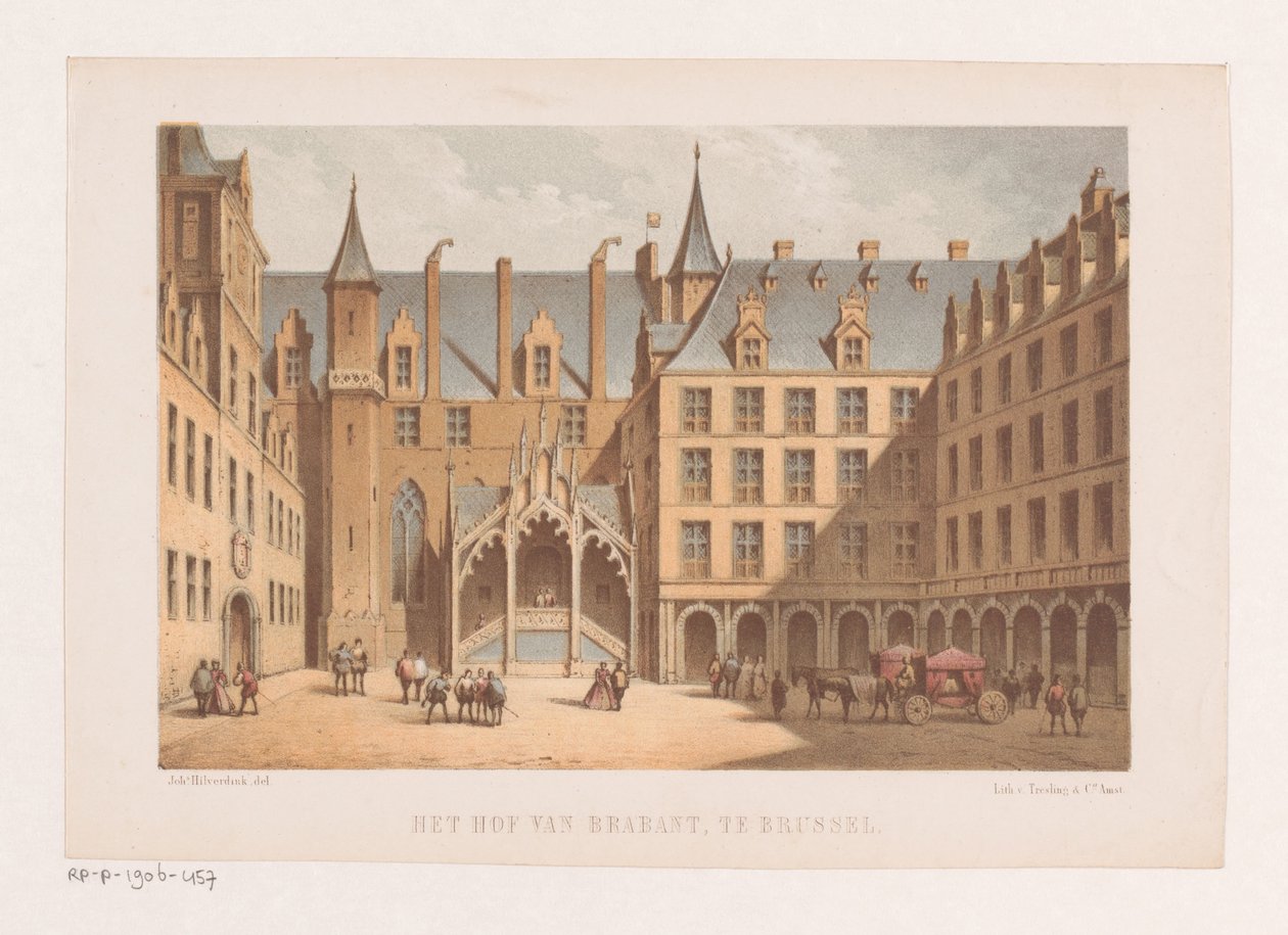 Gårdsplassen til palasset på Koudenberg Court of Brabant, i Brussel (tittel på objekt) av Johannes Hilverdink