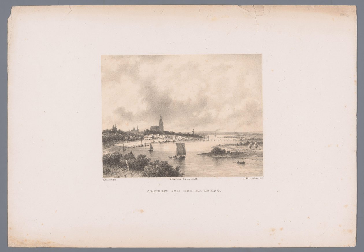 Utsikt over Arnhem fra Rehberg Arnhem van den Rehberg (tittel på objekt) Nederlandsk by- og havneutsikt etter tegninger av Everhardus Koster (serietittel) E. Kosters skissebok: Dutch City and Harbour Views (serietittel) av Johannes Hilverdink