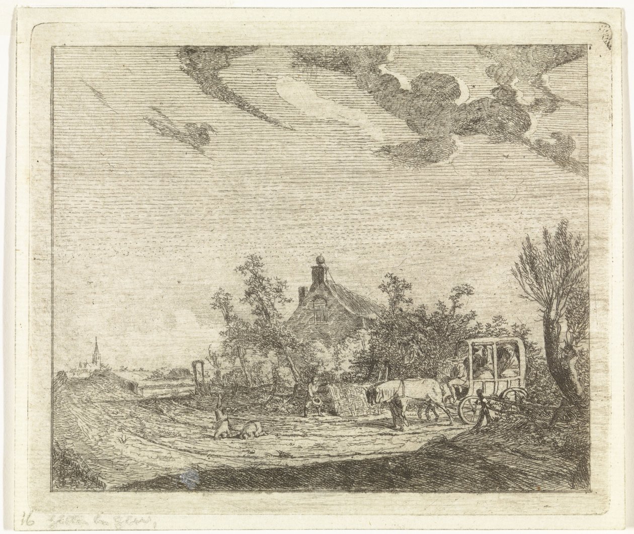 Hest og vogn foran et hus av Johannes Huibert Prins