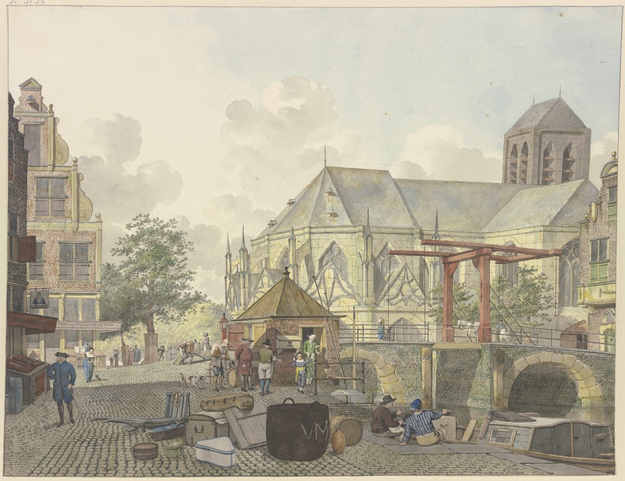 Sluseport ved en kirke, med et tollhus av Johannes Huibert Prins
