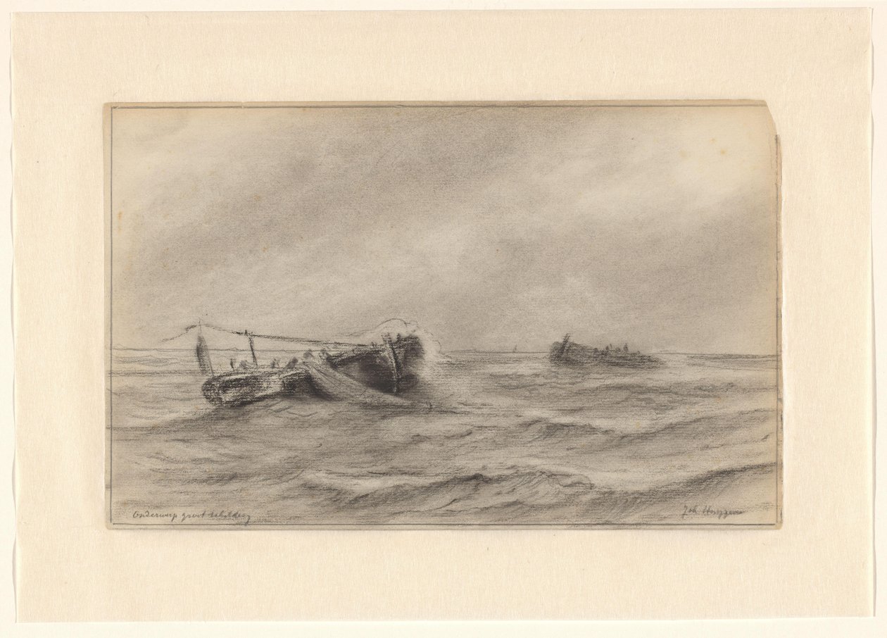 Fiskefartøy til sjøs av Johannes Huygens (signed by artist)