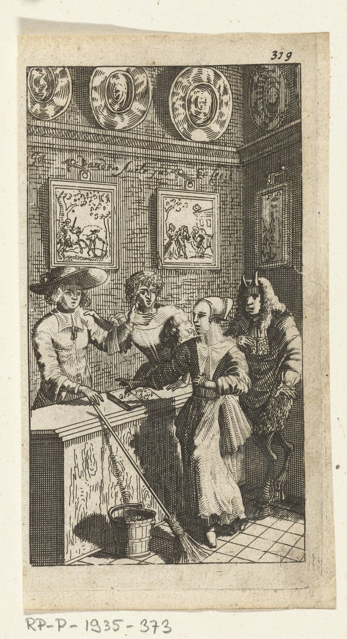 Den falske djevelen Bokillustrasjon for Simon de Vries, Seven Duyvelen som styrer og tjener Hedendaeghsche Dienstmaegden, Amsterdam, 1682 av Johannes Jacobsz van den Aveele