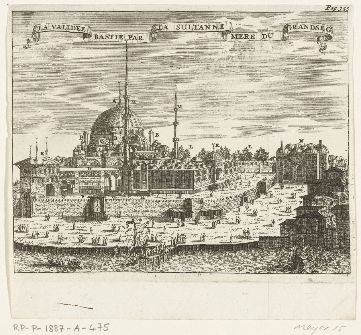 Utsikt over Yeni Cami La validee bastie par la sultanne mere du grandseg. (tittel på objekt) av Johannes Jacobsz van den Aveele