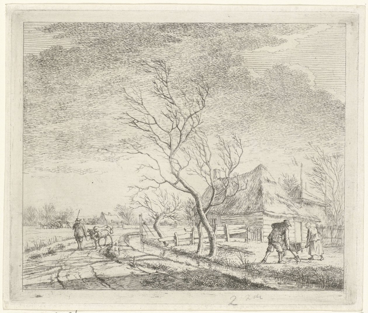 Landskap med gård og åker mars De tolv månedene (serietittel) De fargede tegningene til 12 måneder (...) (serietittel) av Johannes Janson