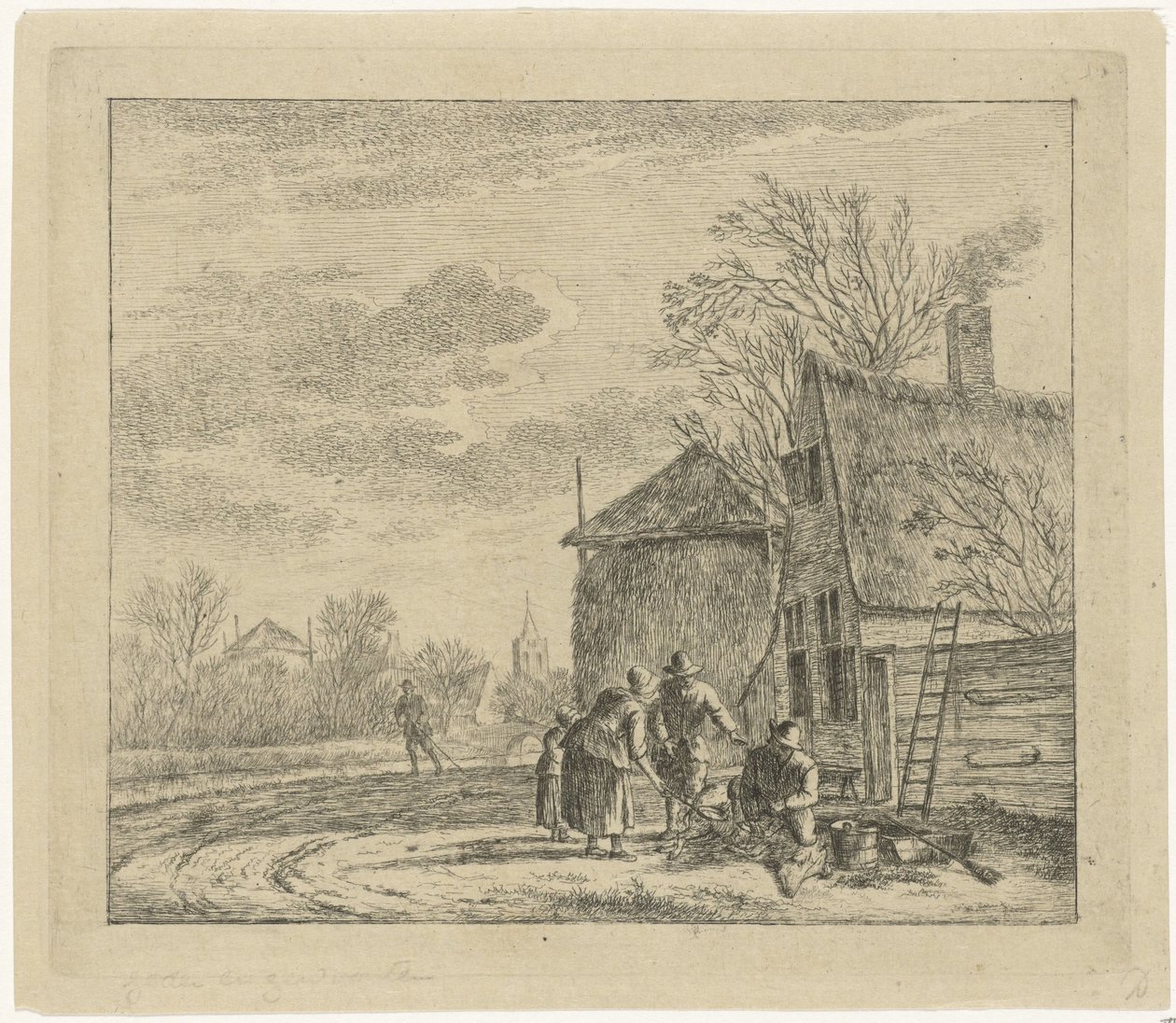 Landskap med gård og høyfjøs november De tolv månedene (serietittel) De fargede tegningene til 12 måneder (...) (serietittel) av Johannes Janson