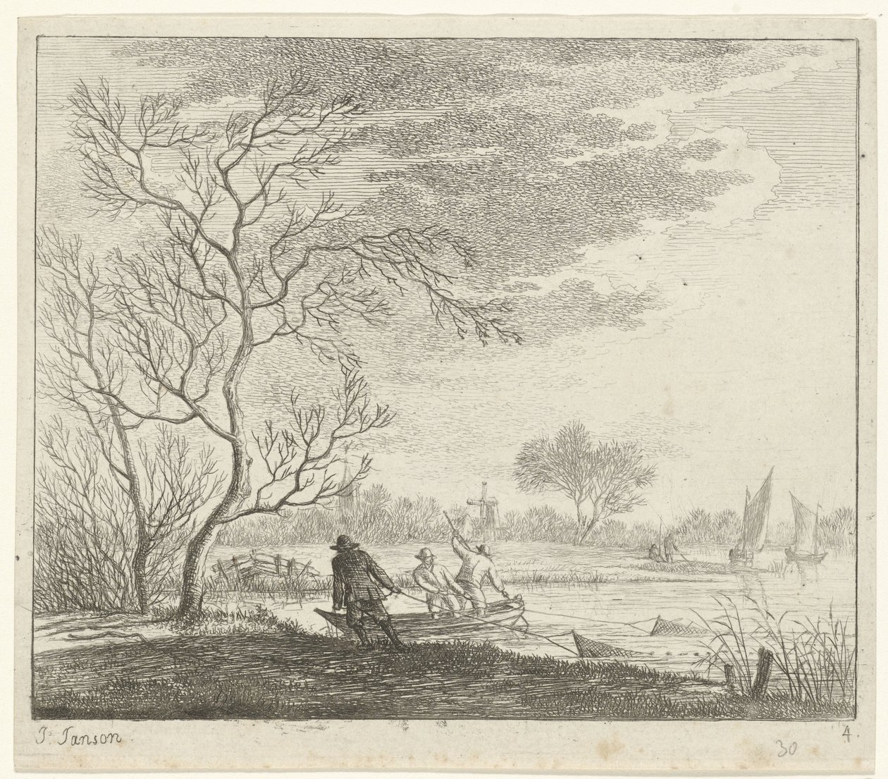 Landskap med fiskere april De tolv månedene (serietittel) De fargede tegningene til 12 måneder (...) (serietittel) av Johannes Janson