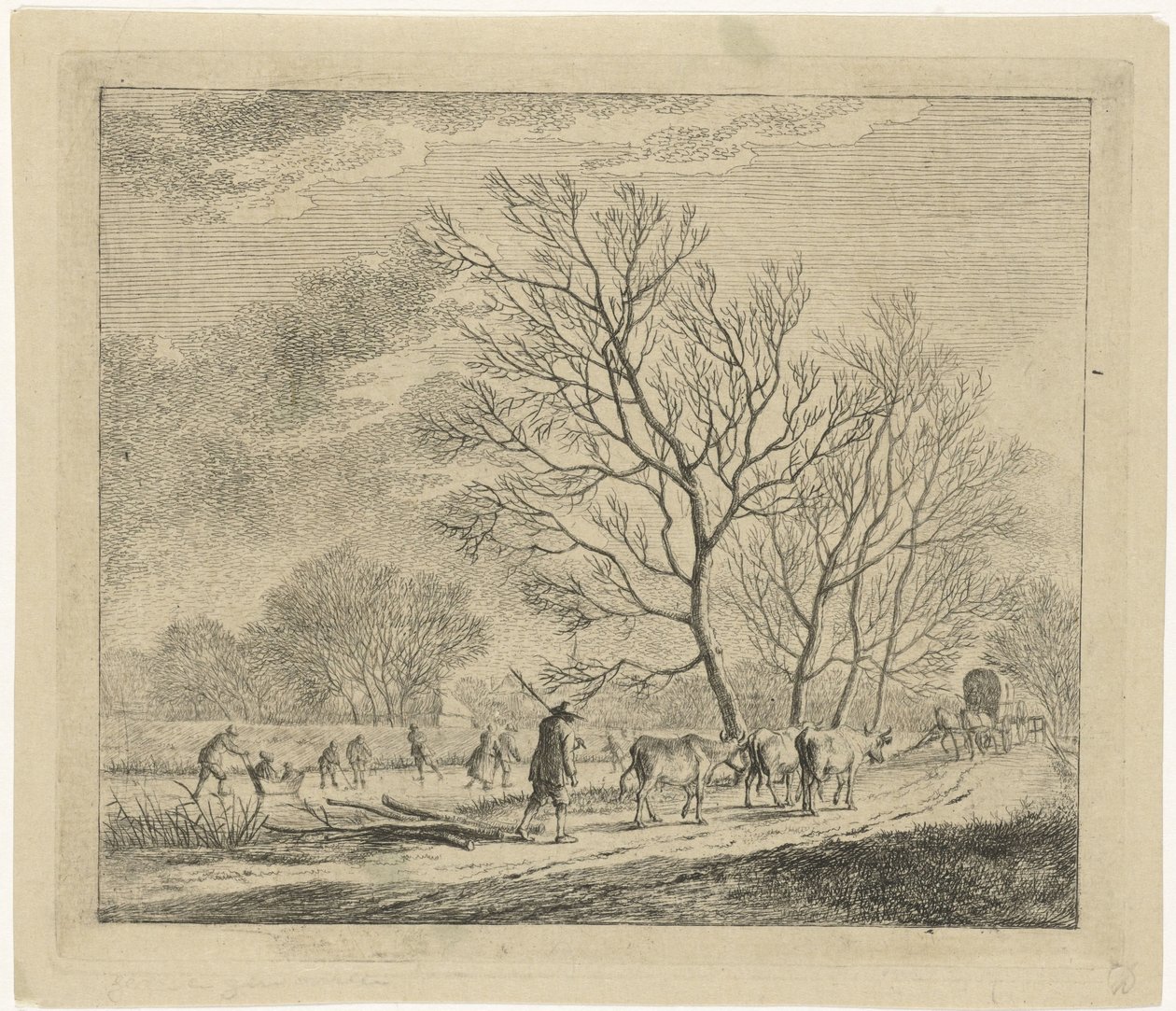 Vinterlandskap med kuer og skatere desember De tolv månedene (serietittel) De fargede tegningene til 12 måneder (...) (serietittel) av Johannes Janson