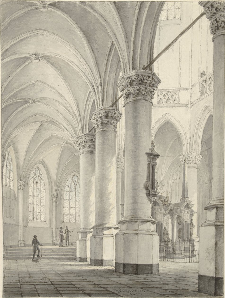 Interiør i den nye kirken i Delft av Johannes Jelgerhuis