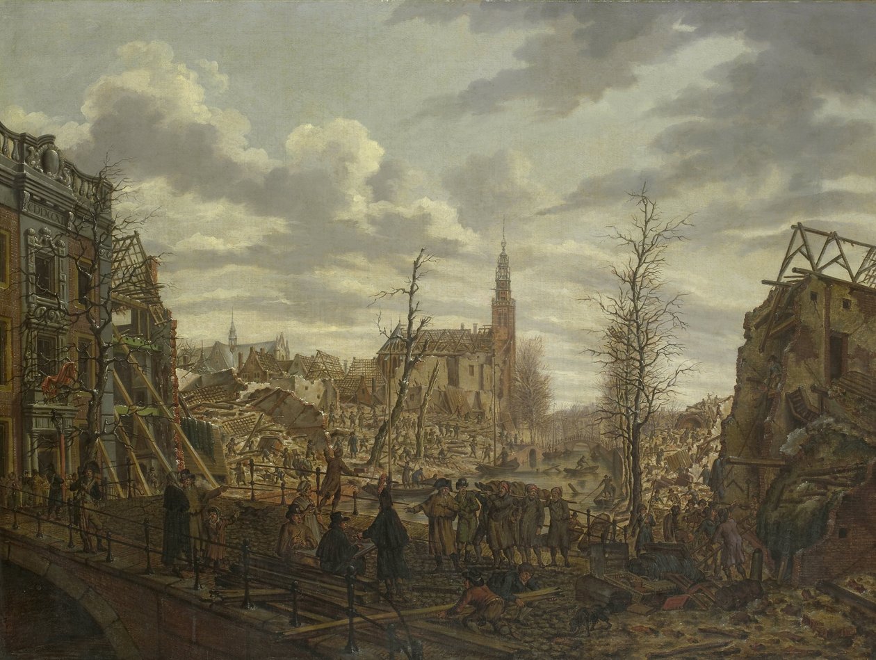 Rapenburg, Leiden, tre dager etter eksplosjonen av et pulverskip 12. januar 1807 av Johannes Jelgerhuis