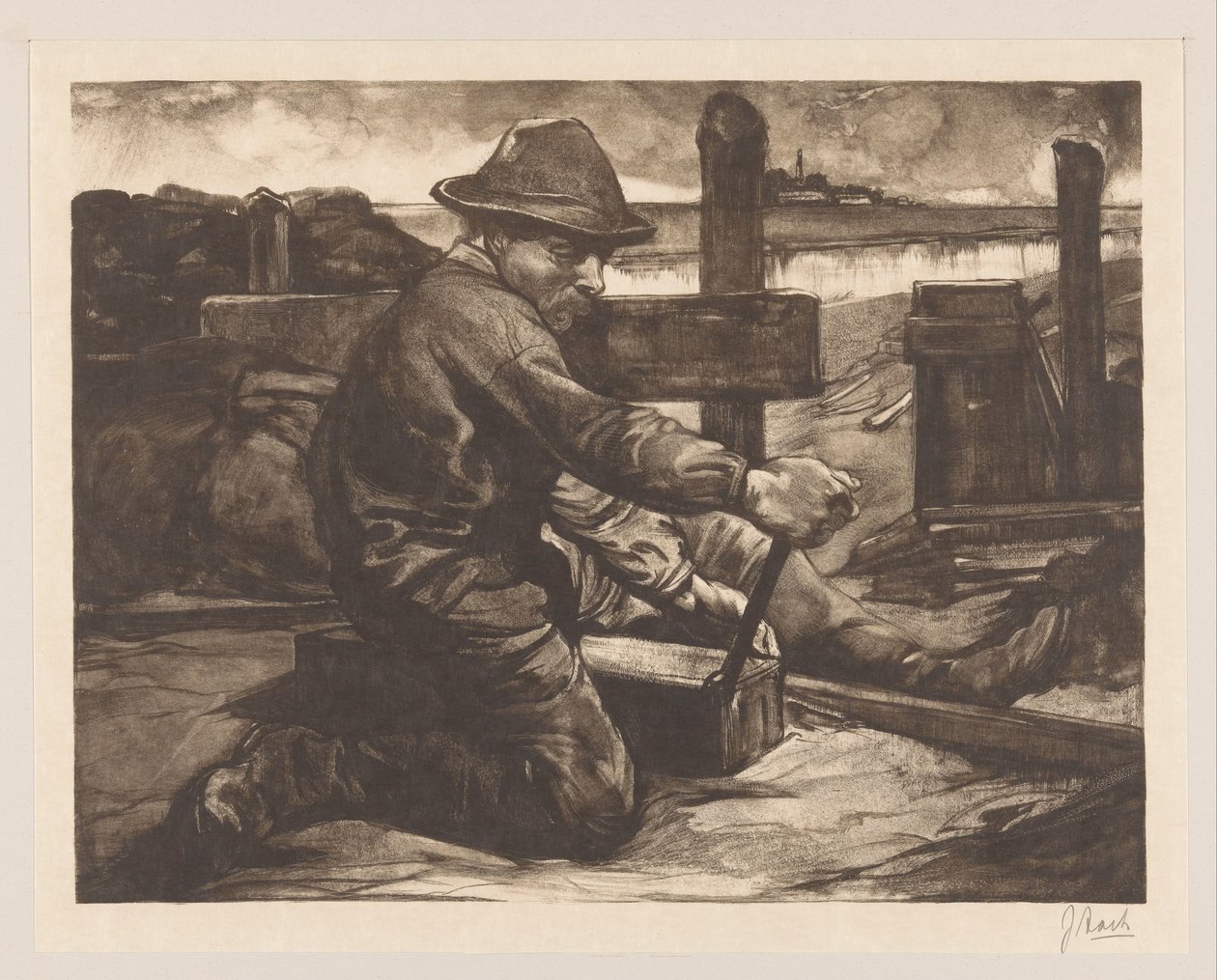 Arbeider med skiftenøkkel av Johannes Josephus Aarts (signed by artist)