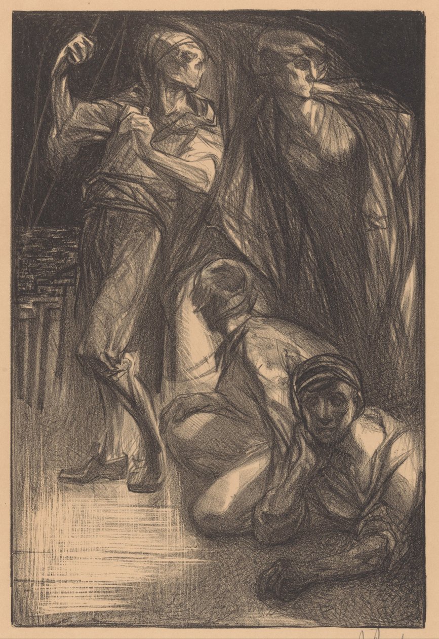 Død med to menn og en kvinne av Johannes Josephus Aarts (signed by artist)