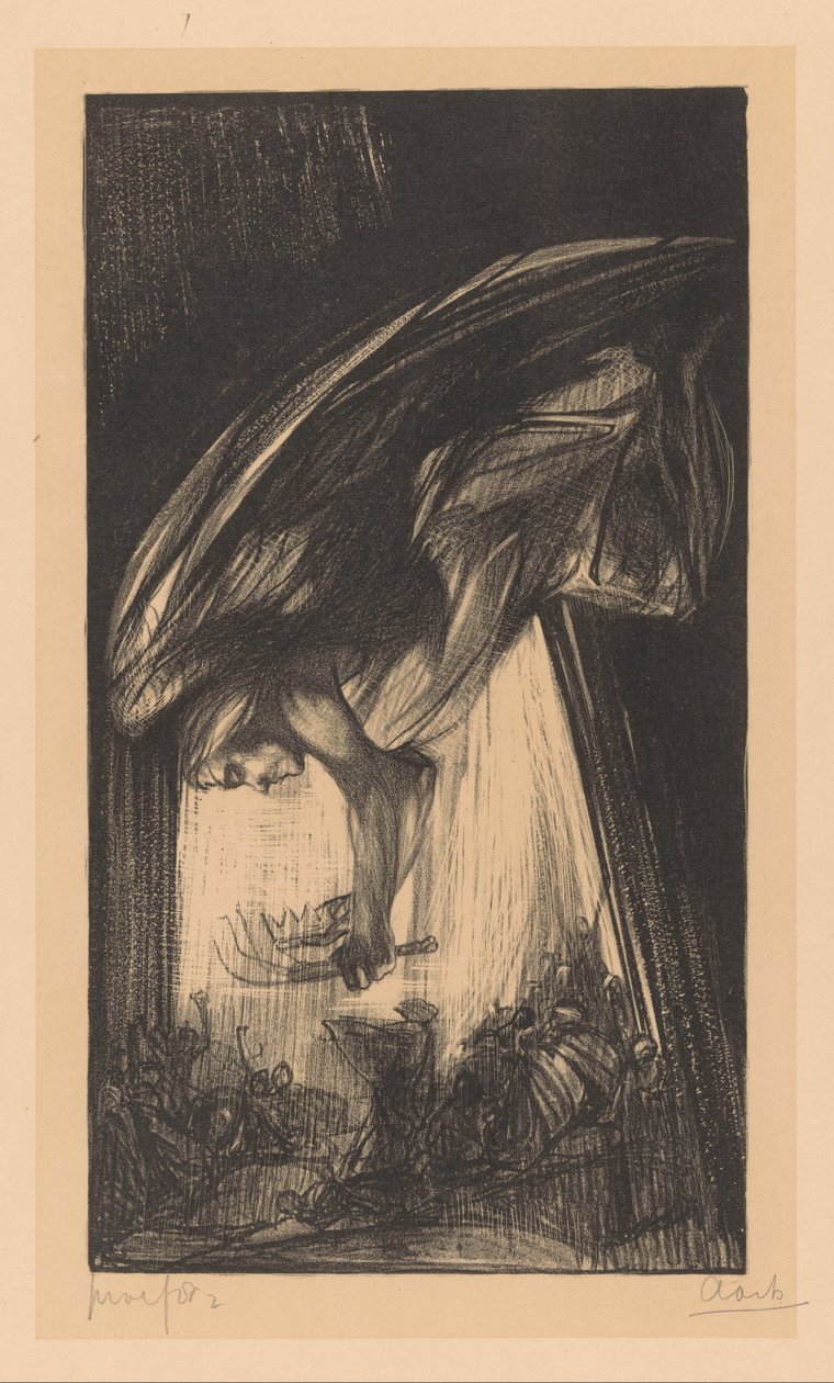 Engel over mengden av mennesker av Johannes Josephus Aarts (signed by artist)