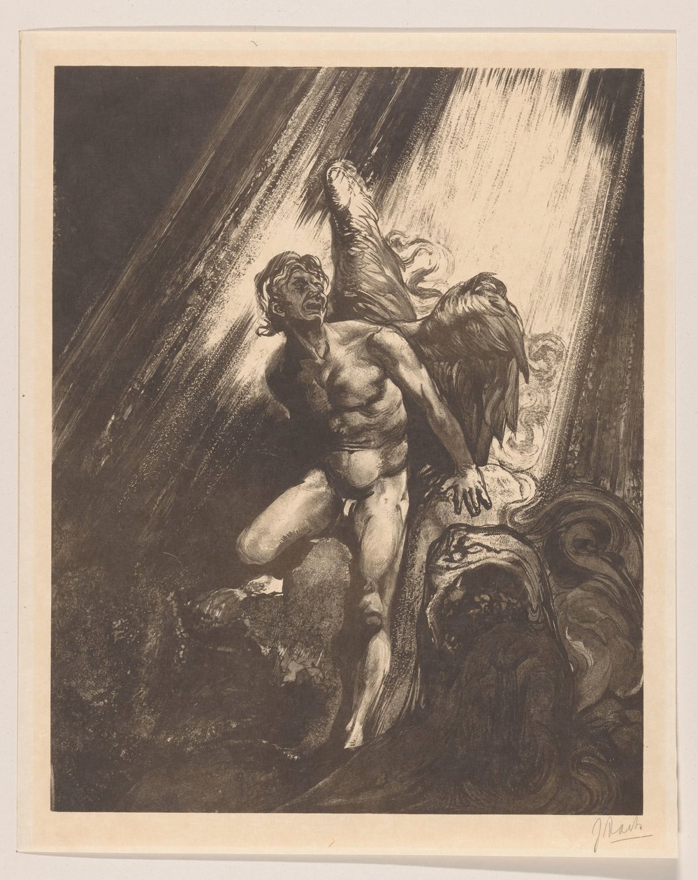 Fallen engel lener seg mot en stein av Johannes Josephus Aarts (signed by artist)