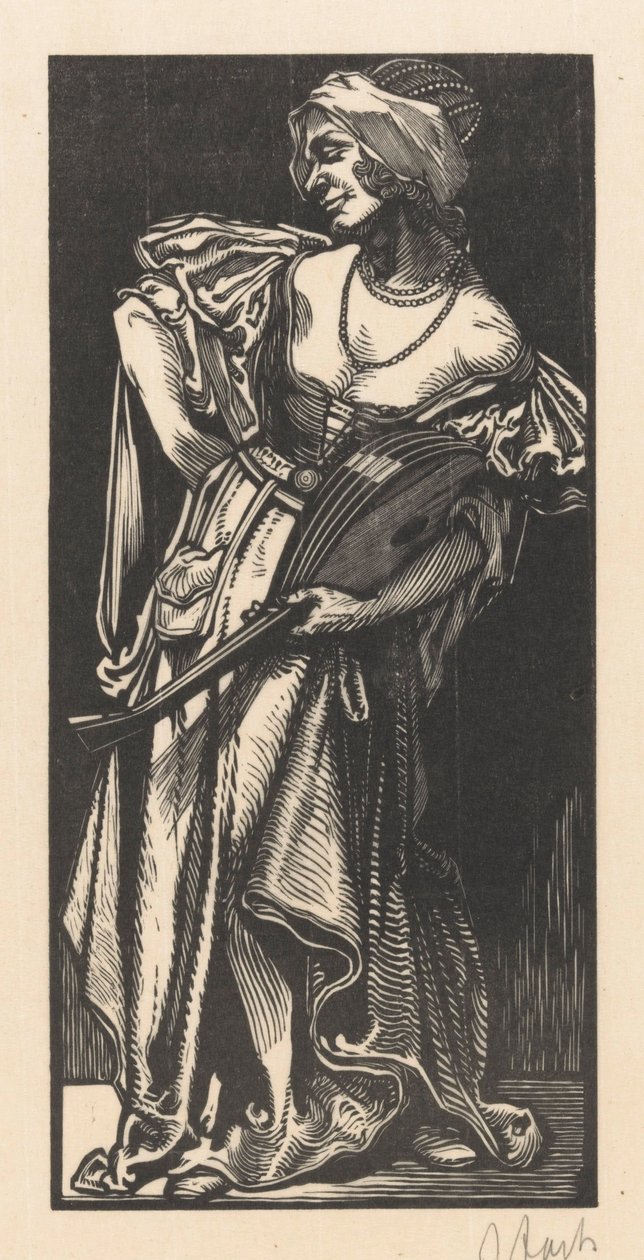 Kvinne med lut av Johannes Josephus Aarts (signed by artist)