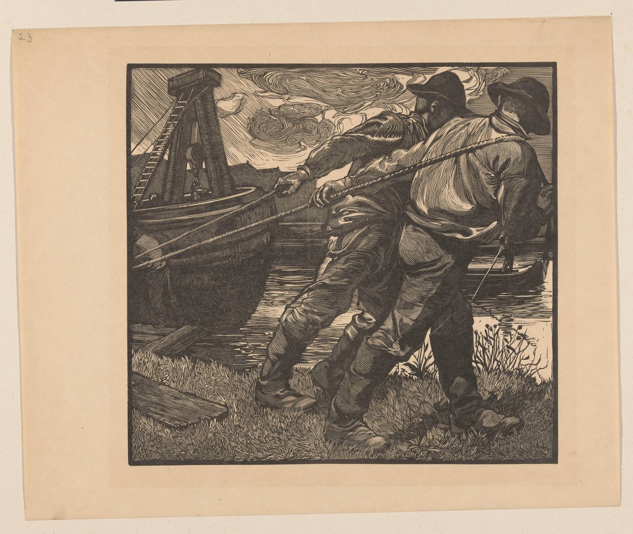 Arbeidere med tau på land av Johannes Josephus Aarts