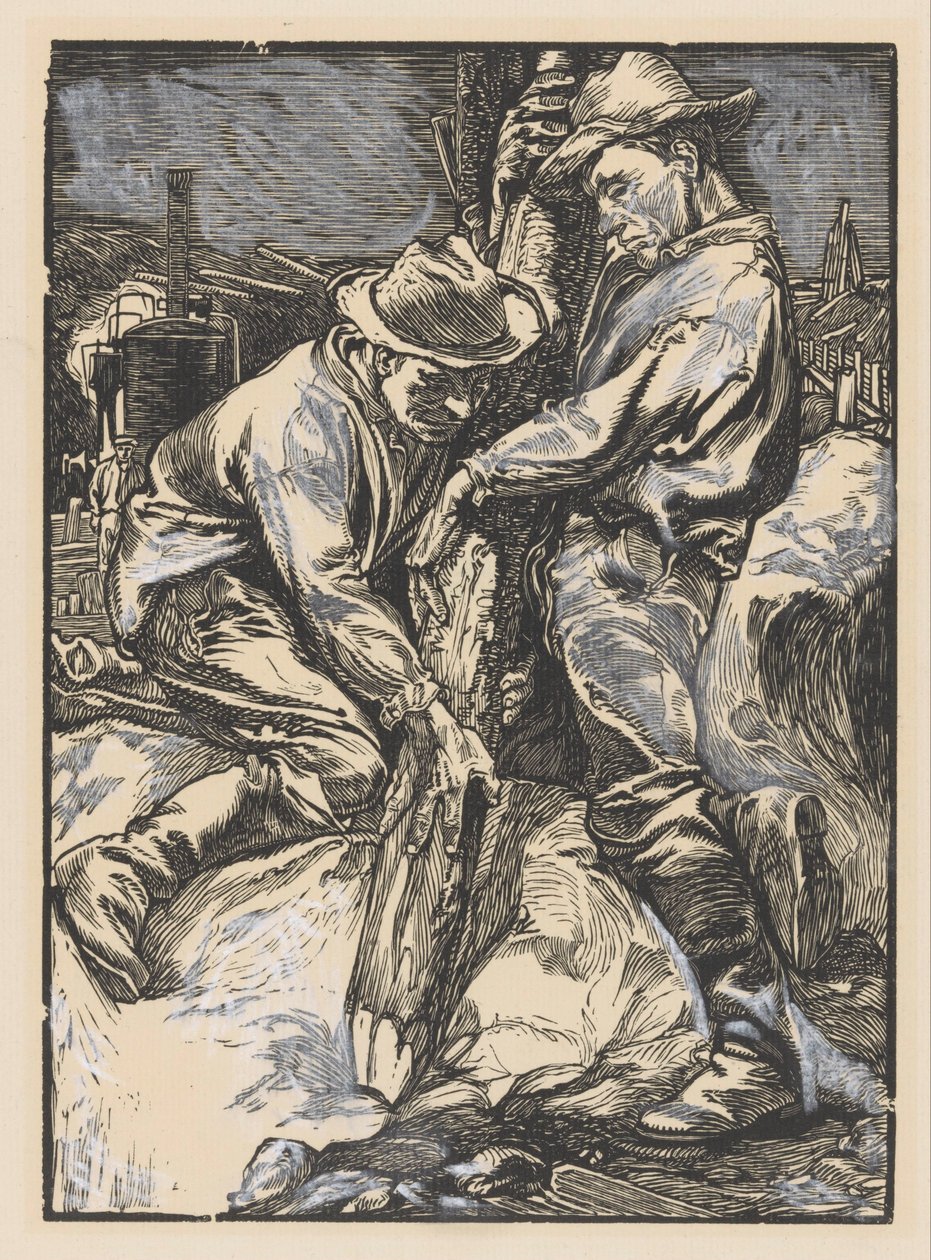 Bygningsarbeidere opptatt med påling av Johannes Josephus Aarts