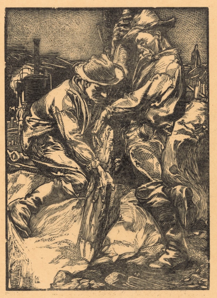 Bygningsarbeidere opptatt med påling av Johannes Josephus Aarts