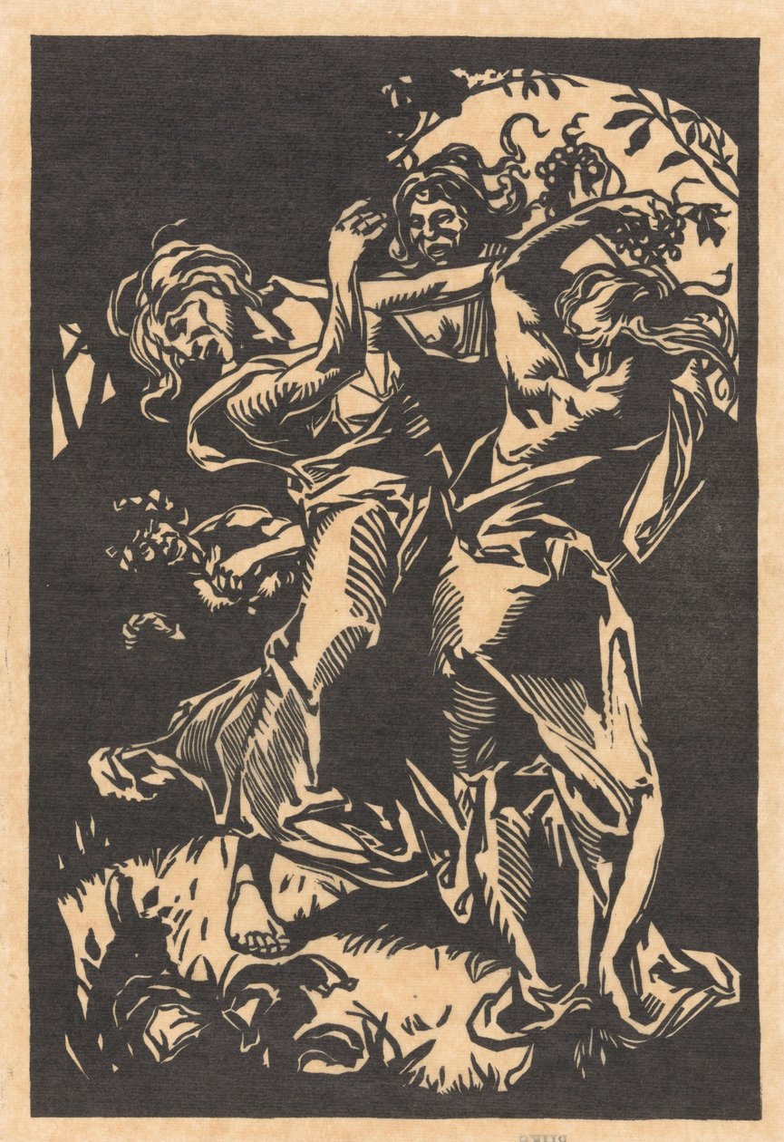 Dansende kvinner med drueklaser og satyr av Johannes Josephus Aarts
