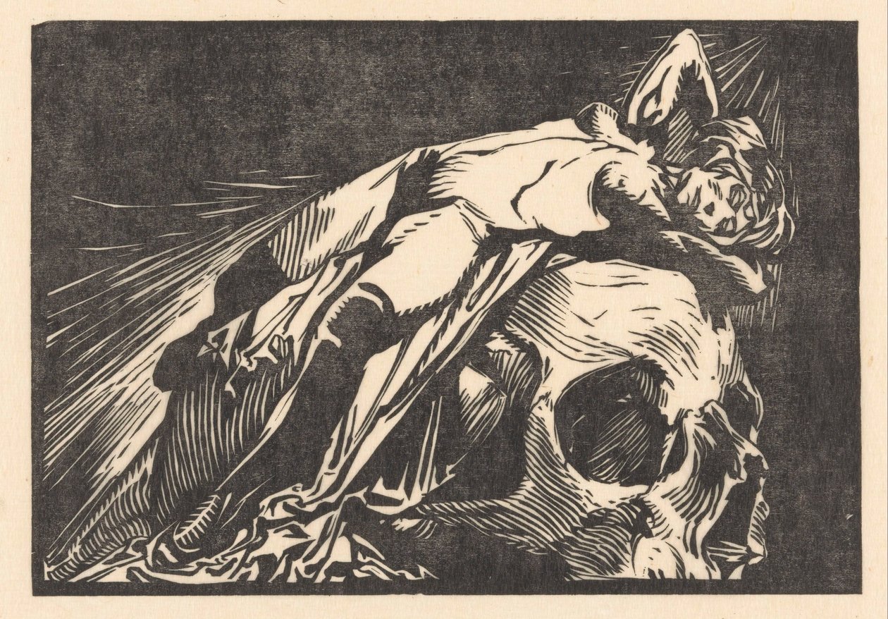 Kvinne liggende på skallen av Johannes Josephus Aarts