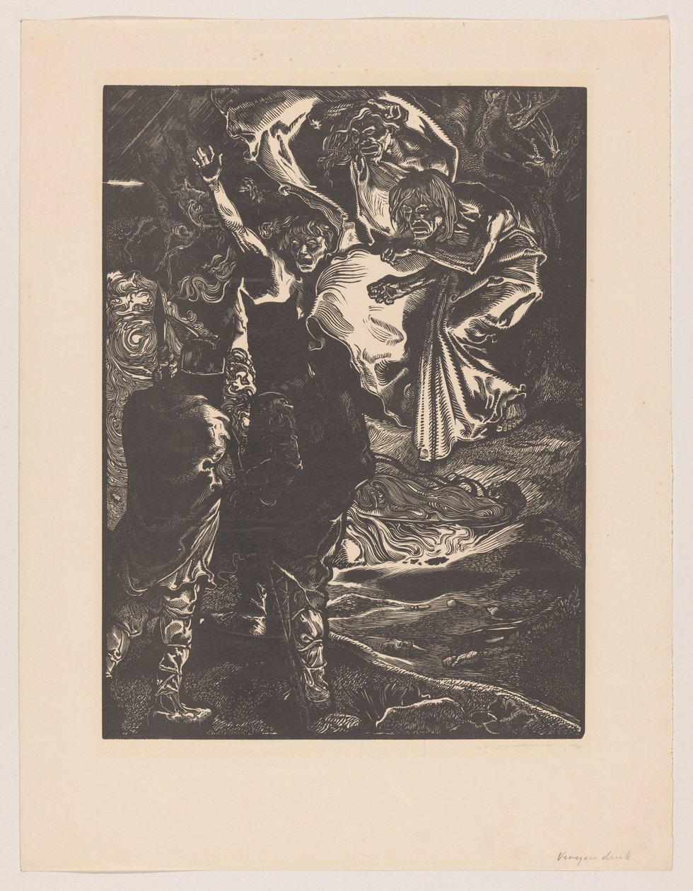 Macbeth og Banquo møter de tre heksene av Johannes Josephus Aarts
