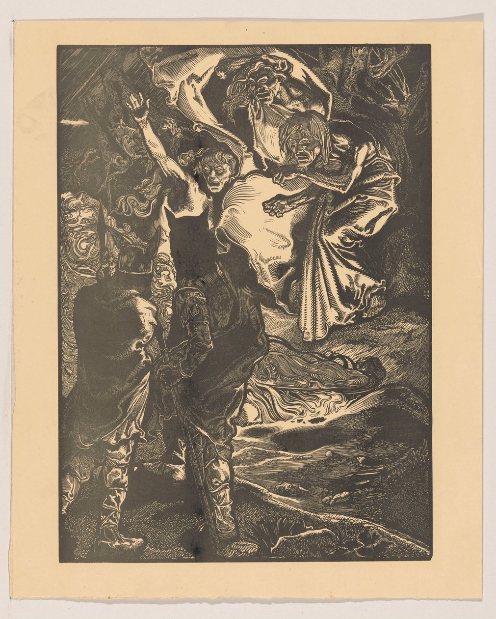 Macbeth og Banquo møter de tre heksene av Johannes Josephus Aarts