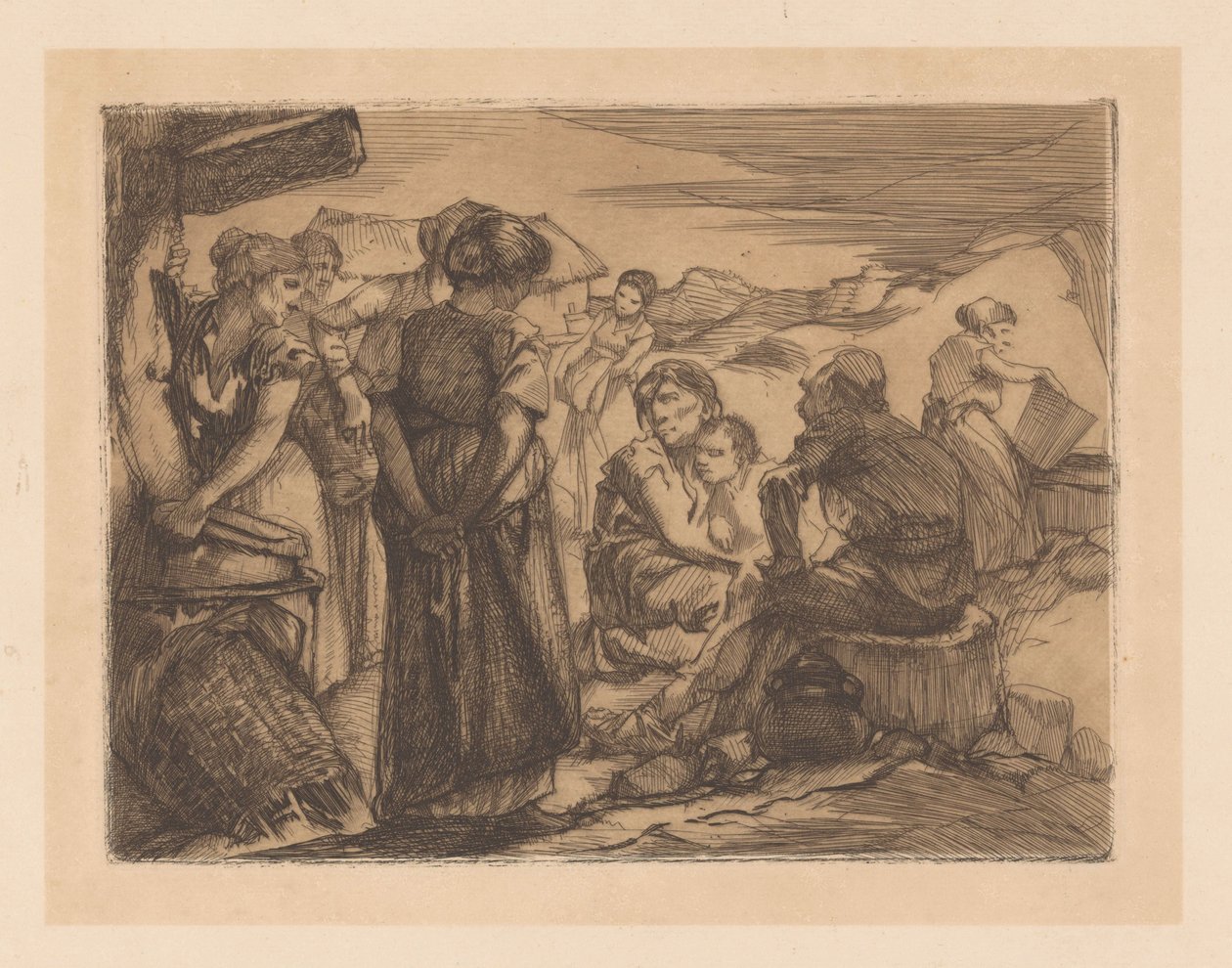 Mann, kvinner og barn i et kupert landskap av Johannes Josephus Aarts