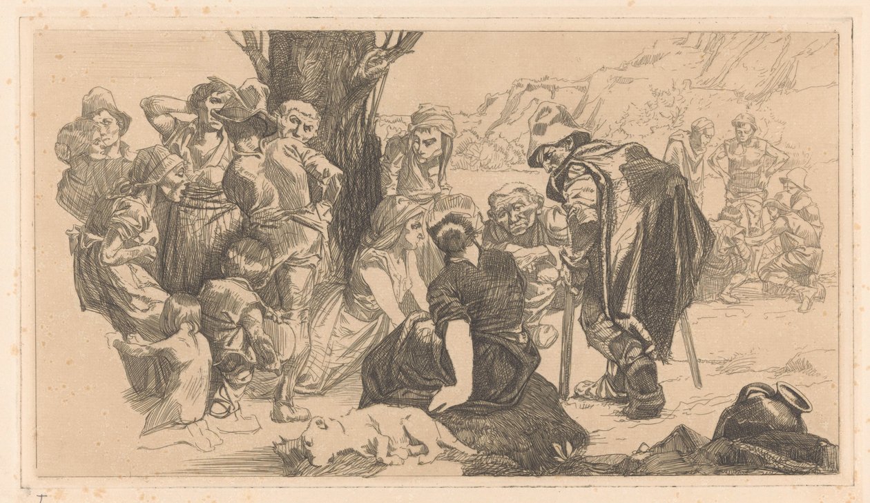 Menn, kvinner og barn ved et tre av Johannes Josephus Aarts