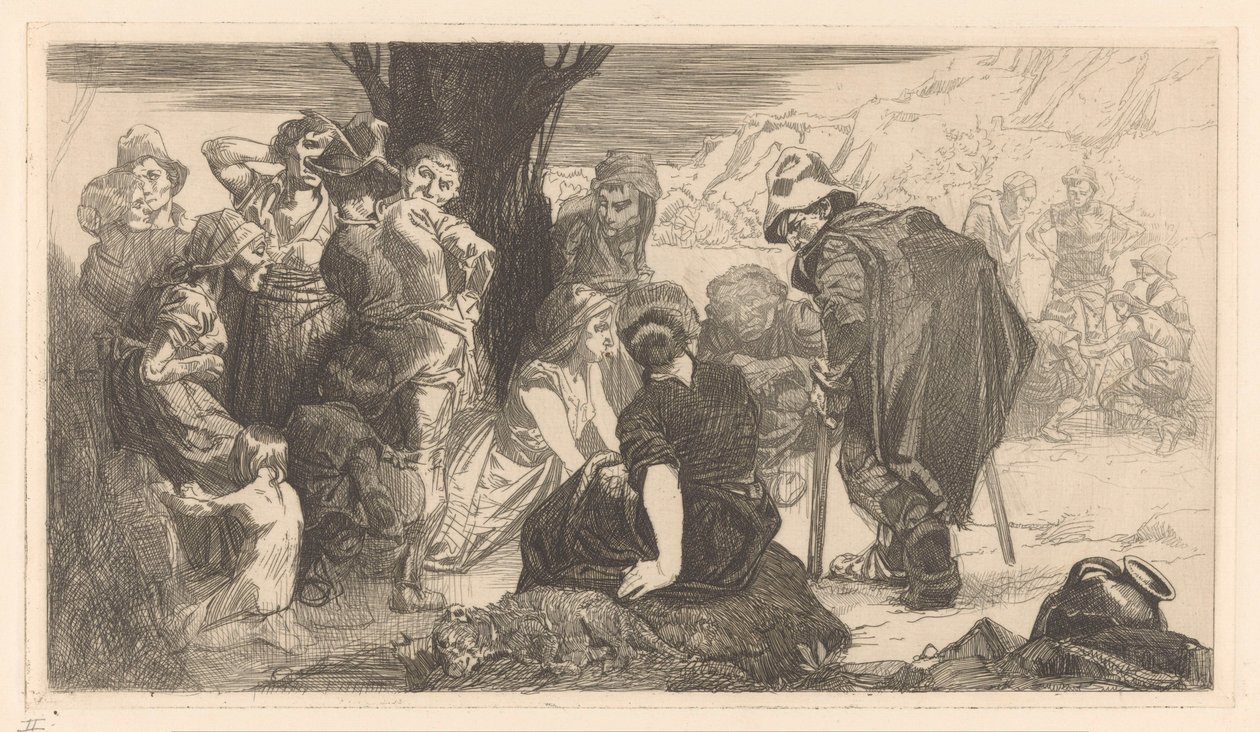 Menn, kvinner og barn ved et tre av Johannes Josephus Aarts