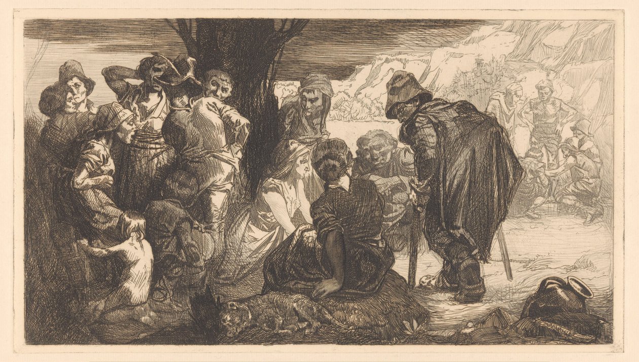 Menn, kvinner og barn ved et tre av Johannes Josephus Aarts