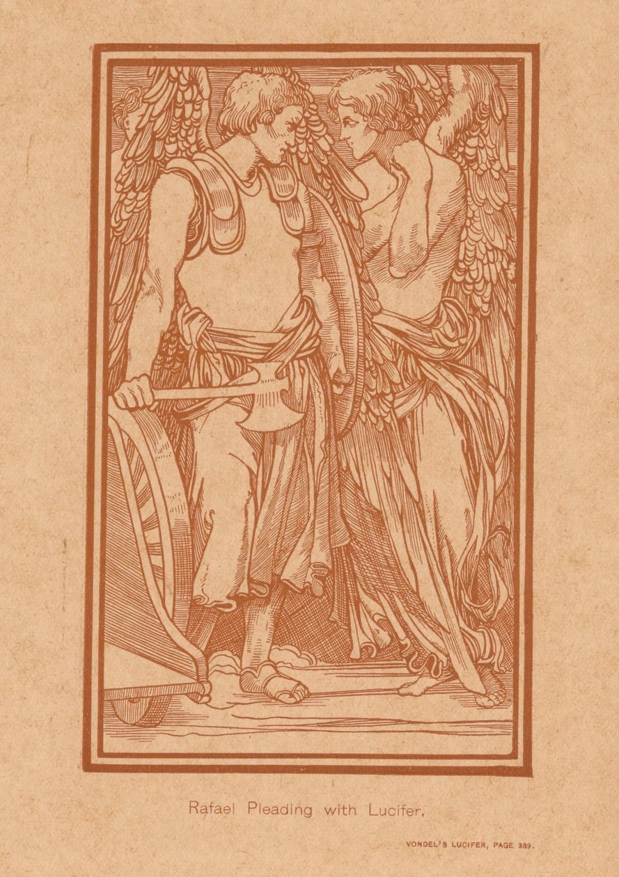 Raphael prøver å bringe Lucifer til fornuft Rafael bønnfaller Lucifer (tittel på objekt) av Johannes Josephus Aarts