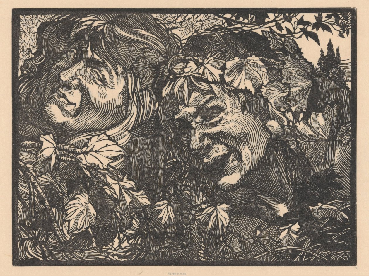 To Bacchanter omgitt av vinblader av Johannes Josephus Aarts