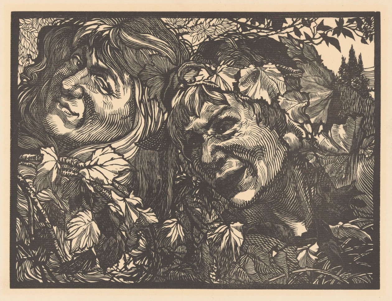 To bacchanter omgitt av vinblader av Johannes Josephus Aarts