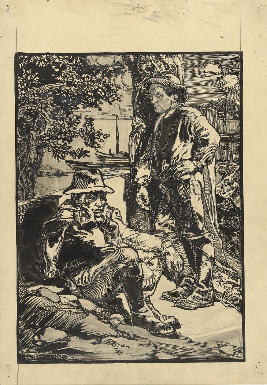 To dikearbeidere, den ene sitter, den andre lent mot et tre av Johannes Josephus Aarts