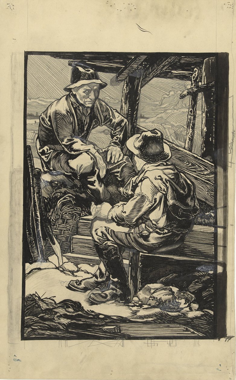 To dikearbeidere i en plankehytte av Johannes Josephus Aarts