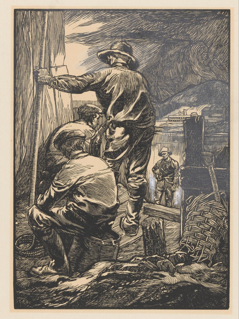 Fire arbeidere ved vannet av Johannes Josephus Aarts