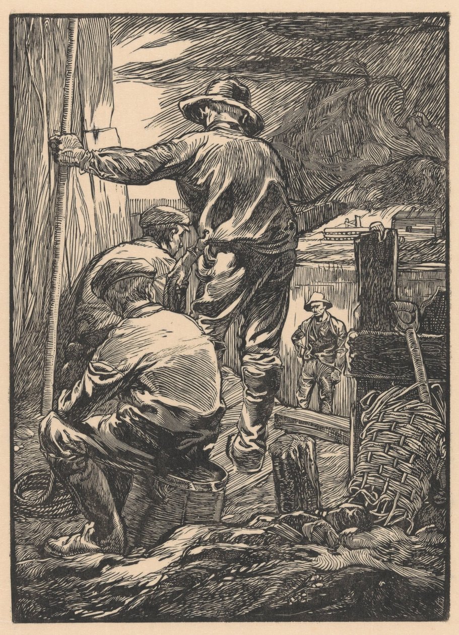 Fire arbeidere ved vannet av Johannes Josephus Aarts