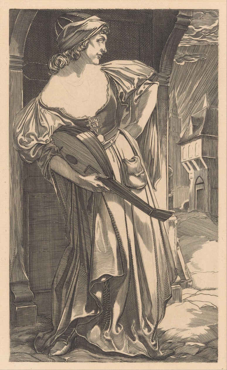 Kvinne med lut på gaten av Johannes Josephus Aarts
