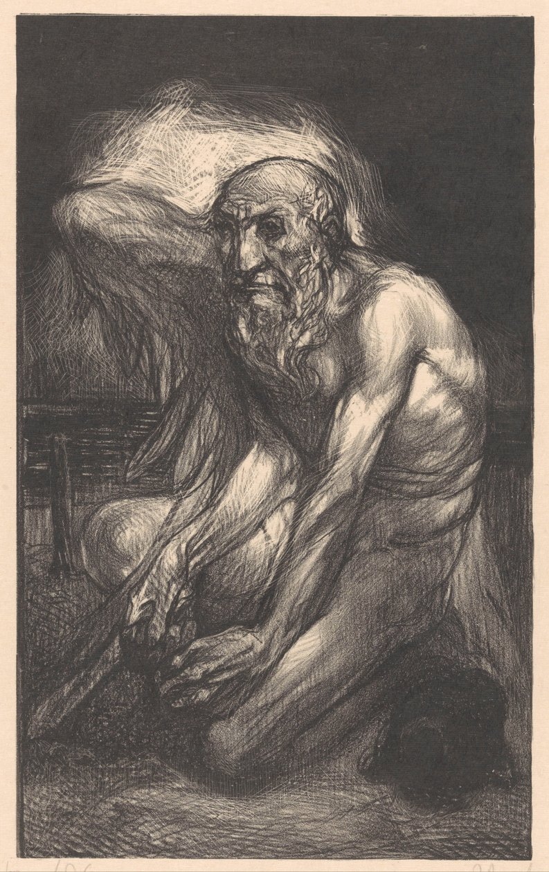 Sittende skjeggete mann med vinger av Johannes Josephus Aarts