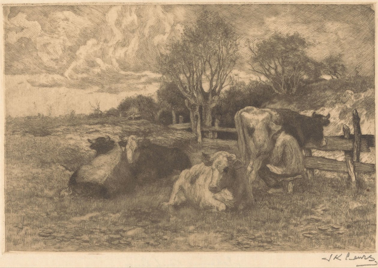 Landskap med kyr av Johannes Karel Leurs (signed by artist)