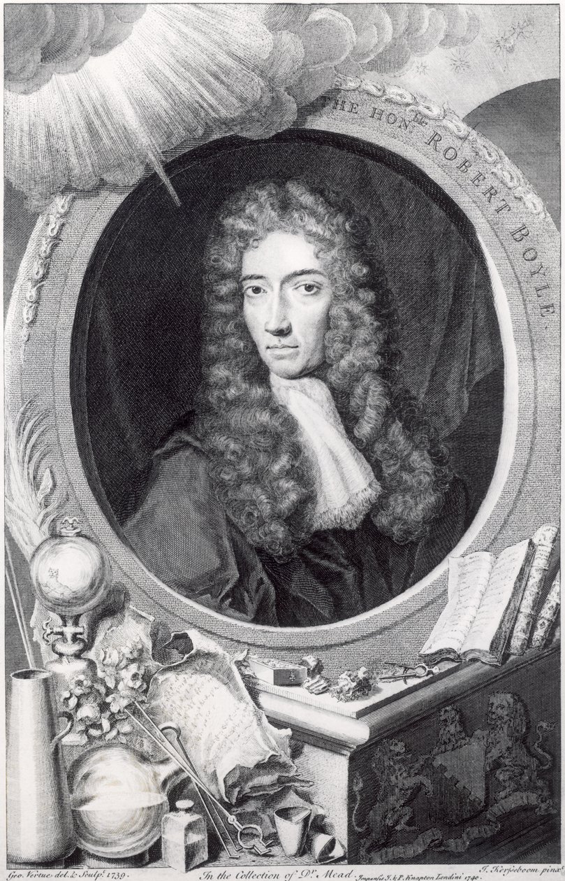 Portrett av den ærede Robert Boyle (1627-91) gravert av George Vertue (1684-1756) 1749 av Johannes Kerseboom