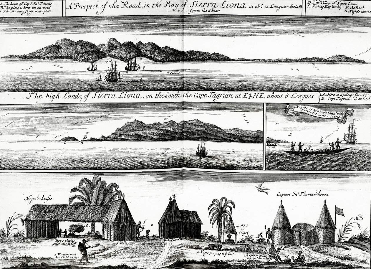 A Prospect of the Road in the Bay of Sierra Liona, en illustrasjon fra vol. 5 av Awnsham og John Churchills 