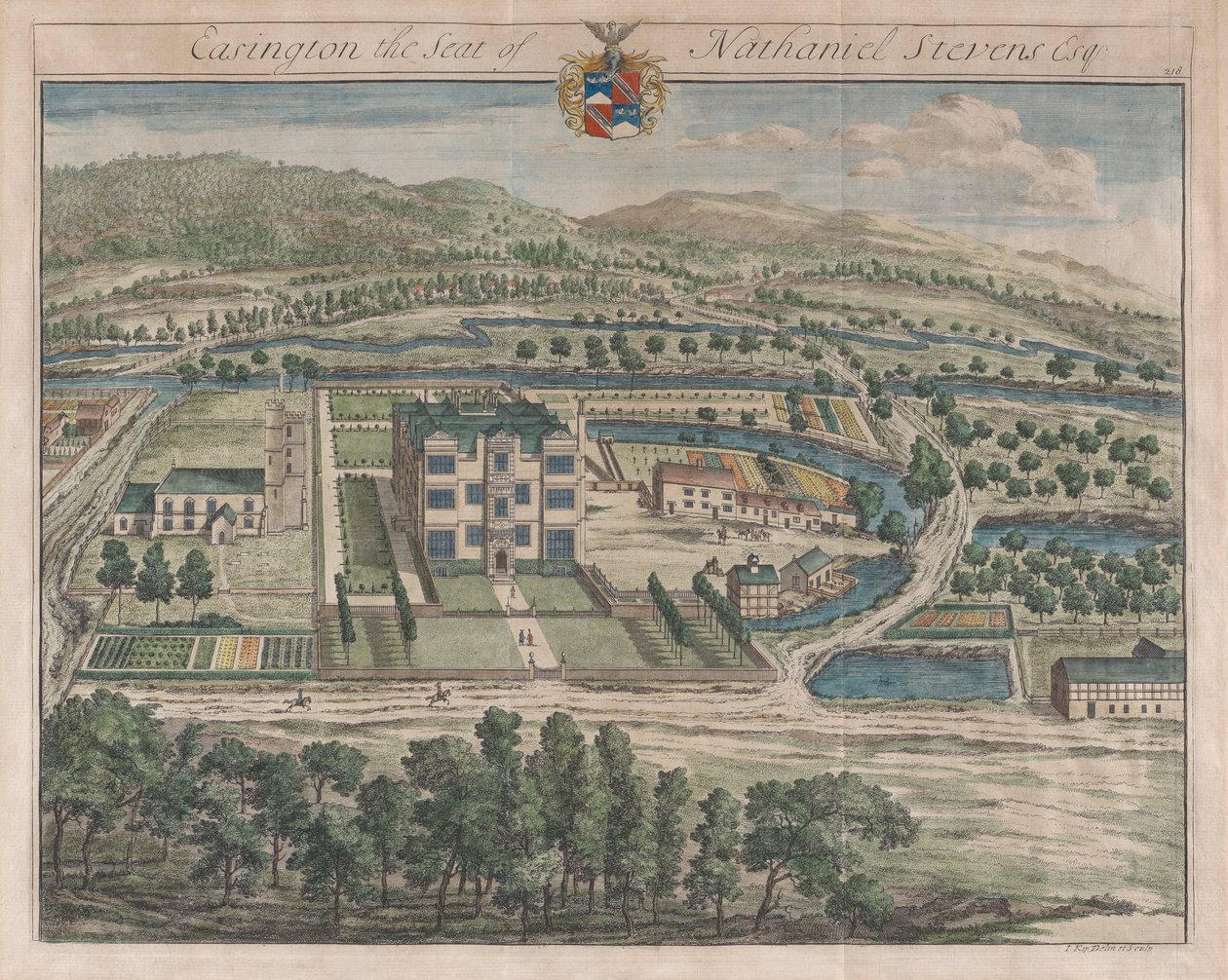 Easington, The Seat of Nathaniel Stevens, [1712] gjenutgitt 1768. av Johannes Kip