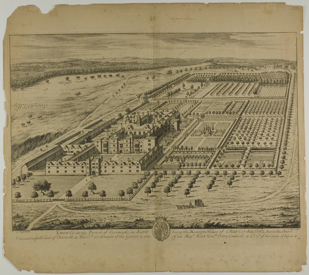 Knowle i Parish of Sevenoaks i Kent, plate 24 fra Britannia Illustrata av Johannes Kip
