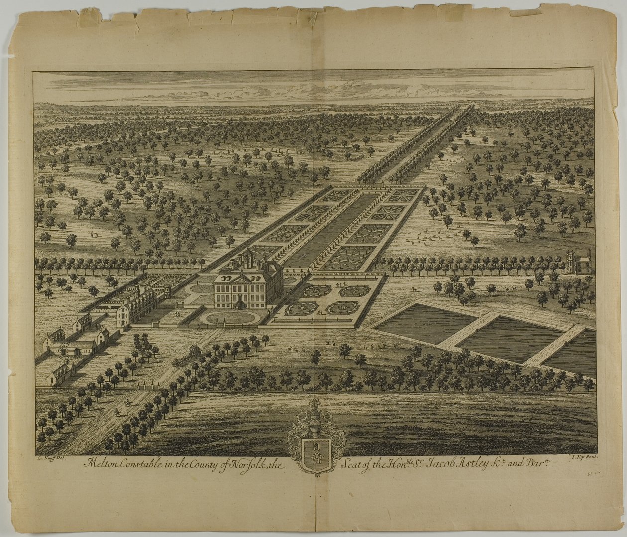 Melton Constable i fylket Norfolk, plate 51 fra Britannia Illustrata av Johannes Kip