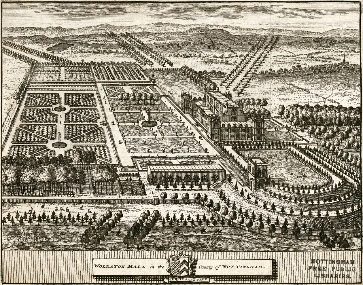 Wollaton Hall og Park Nottingham, Nottinghamshire, c1707 av Johannes Kip