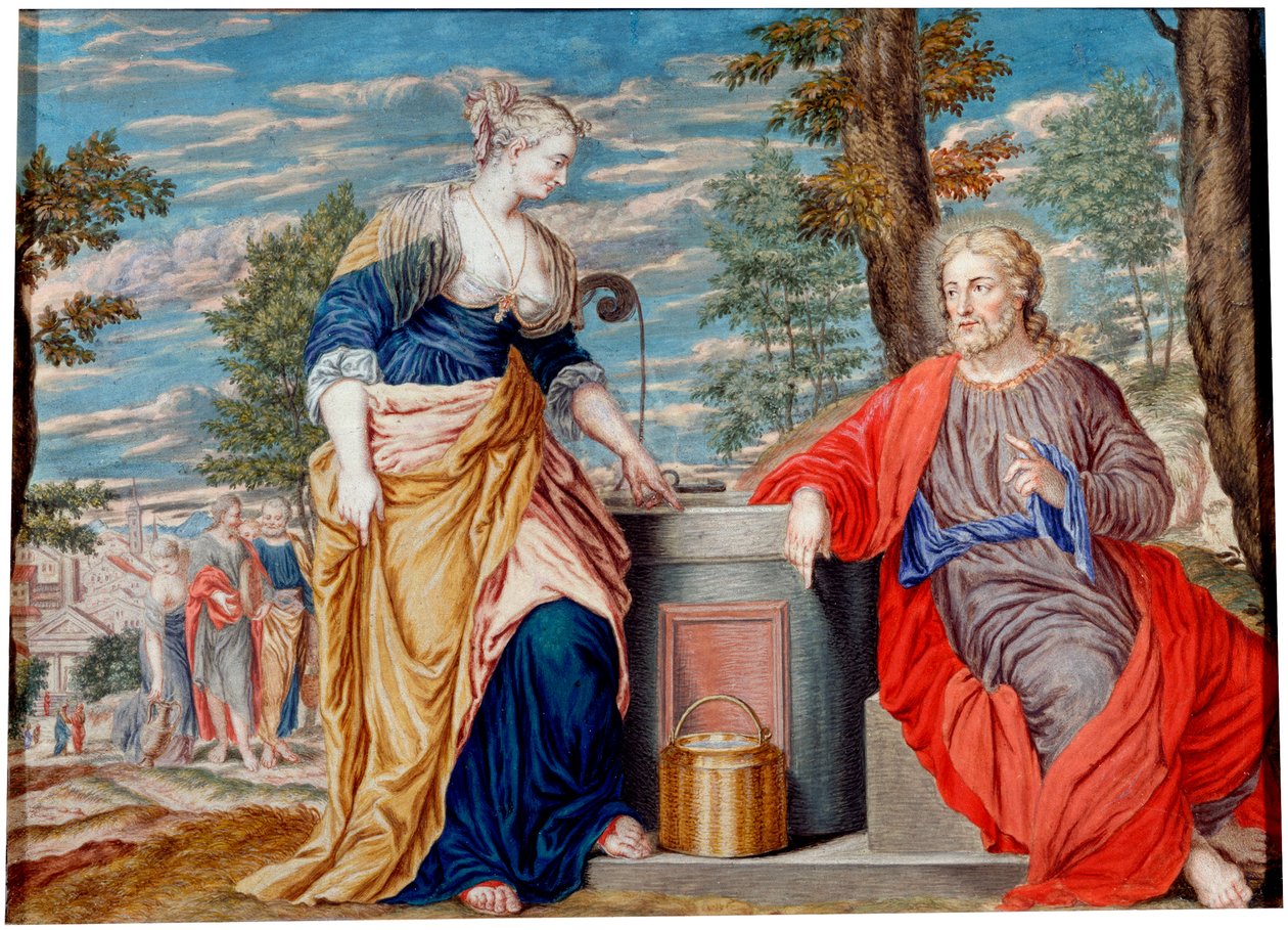 Kristus og samaritansk kvinne ved Jakobs brønn. av Johannes Koenig