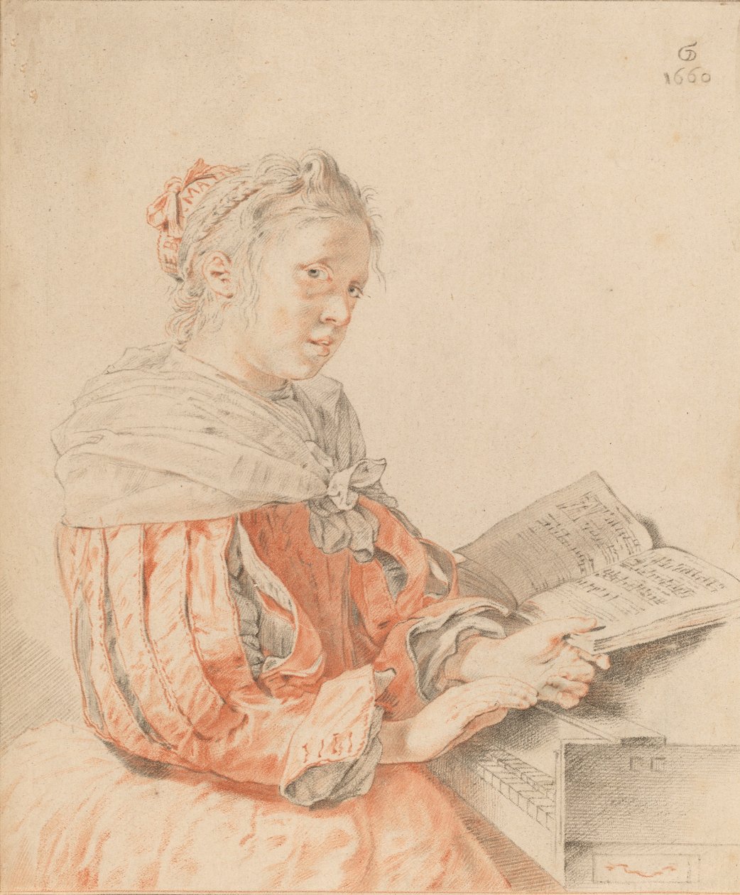 Ung jente ved tastaturet, 1767. av Johannes Kornlein