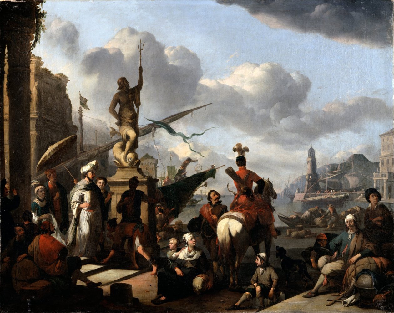 En italiensk havneby av Johannes Lingelbach