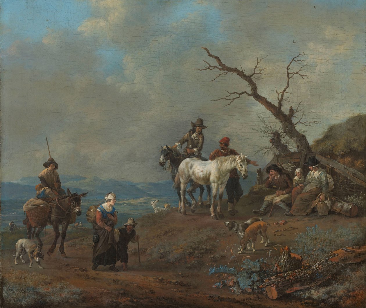 Landevei med jeger og bønder av Johannes Lingelbach